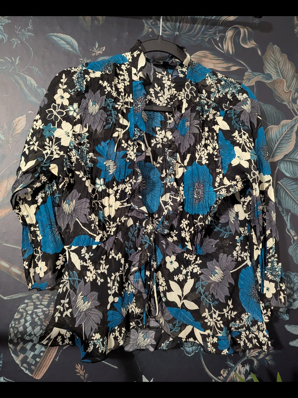 VTG Y2K  Whimsigoth Fairy Floral Tie Front Ruffle Top Medium